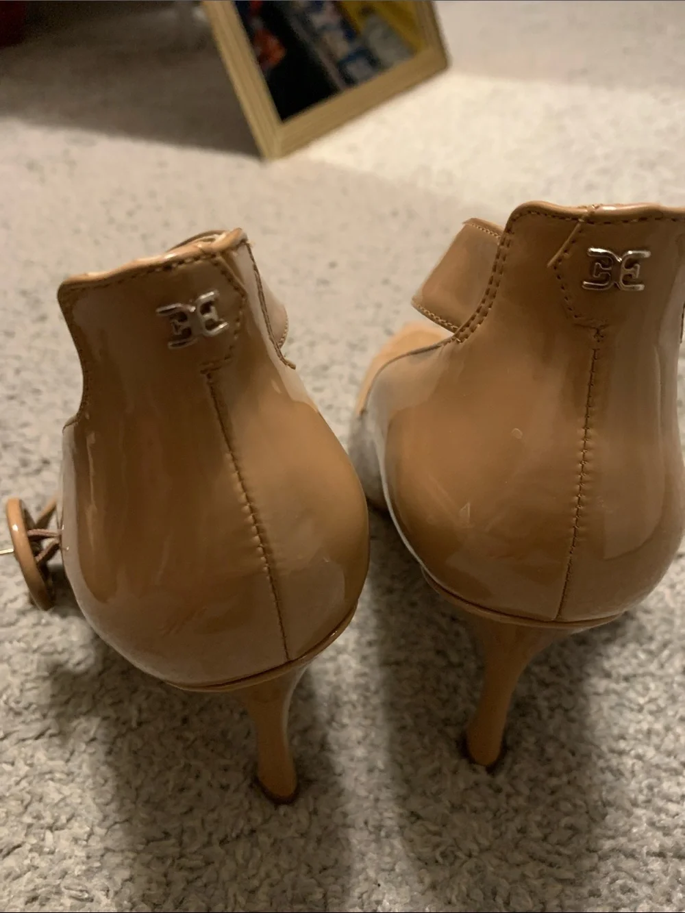 Sam Edelman Nude Patent Leather Pointed-Toe Stiletto Heels with Buckle